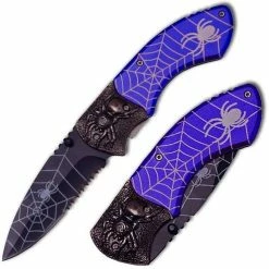 Knife Depot Spider Web Tactical Steel Handle Folding Knife, Blue