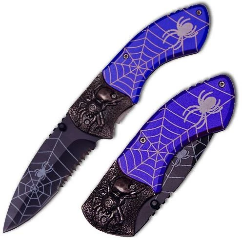 Knife Depot Spider Web Tactical Steel Handle Folding Knife, Blue