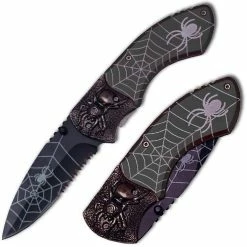 Knife Depot Spider Web Tactical Steel Handle Folding Knife, Gray