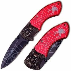Knife Depot Spider Web Tactical Steel Handle Folding Knife, Red