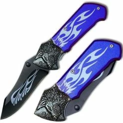 Knife Depot Custom Tribal Folding Knife - Tactical Steel Handle, Wolf