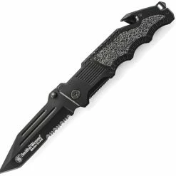 Smith & Wesson SWBG2TS Border Guard 2 Pocket Knife W/Black Coated Partially Serrated Tanto Blade