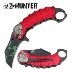 Z-Hunter Zombie Tactical Red Assisted Opening Knife With Finger Ring