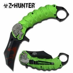 Z-Hunter Zombie Tactical Green Assisted Opening Knife With Finger Ring
