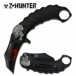 Zombie Tactical Black Assisted Opening Knife With Finger Ring