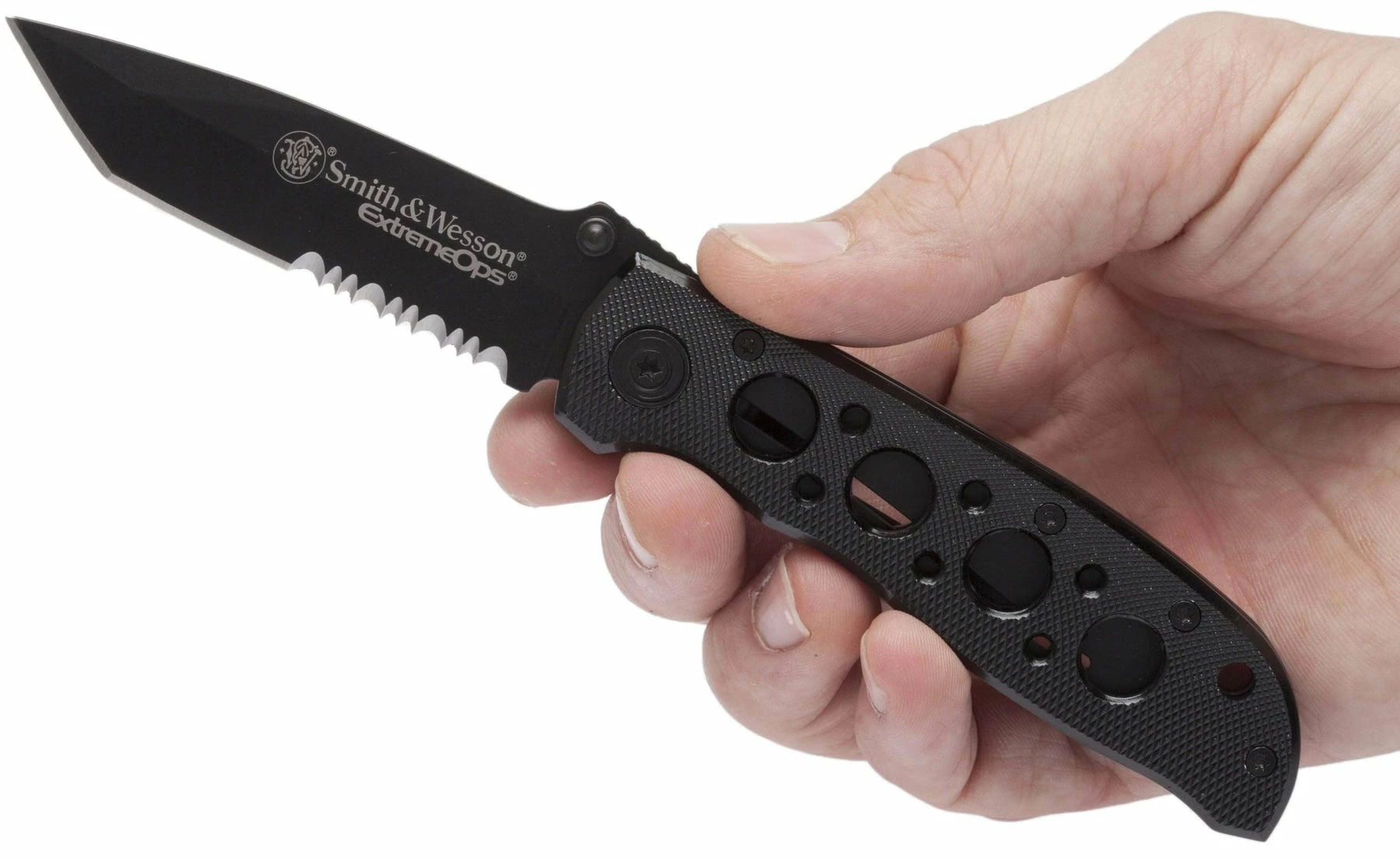 Smith & Wesson Bullseye Extreme OPS, 3.2" Combo Blade, Black Aluminum Handle - CK5TBS - Image 2