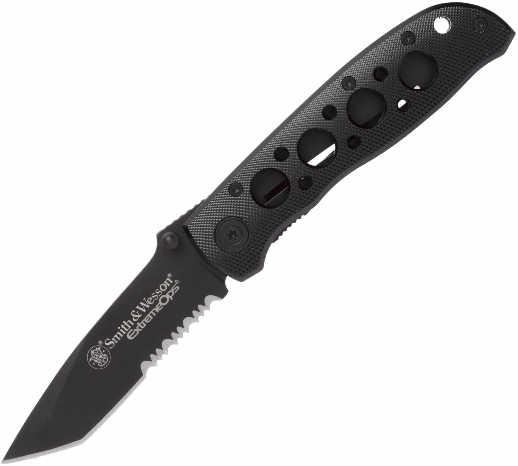 Smith & Wesson Bullseye Extreme OPS, 3.2" Combo Blade, Black Aluminum Handle - CK5TBS