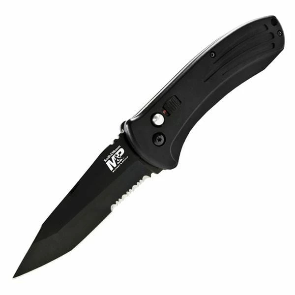 Smith & Wesson M&P Automatic Knife With Black Aluminum Handle And Serrated Blade