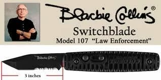 Colonial Knife Company Blackie Collins 107 Automatic Knife, 2.75" Serrated Blade, Black Handle - Image 2