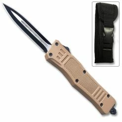 Knife Depot Brown Legacy OTF Knife Spear Point, Double Edged Blade