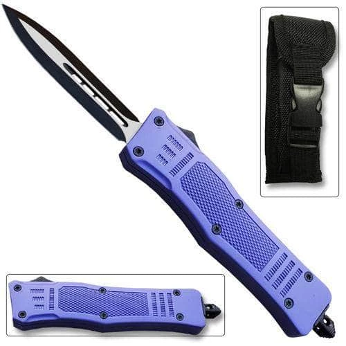 Knife Depot Purple Legacy Edge OTF Knife Spear Point, Double Edged Blade