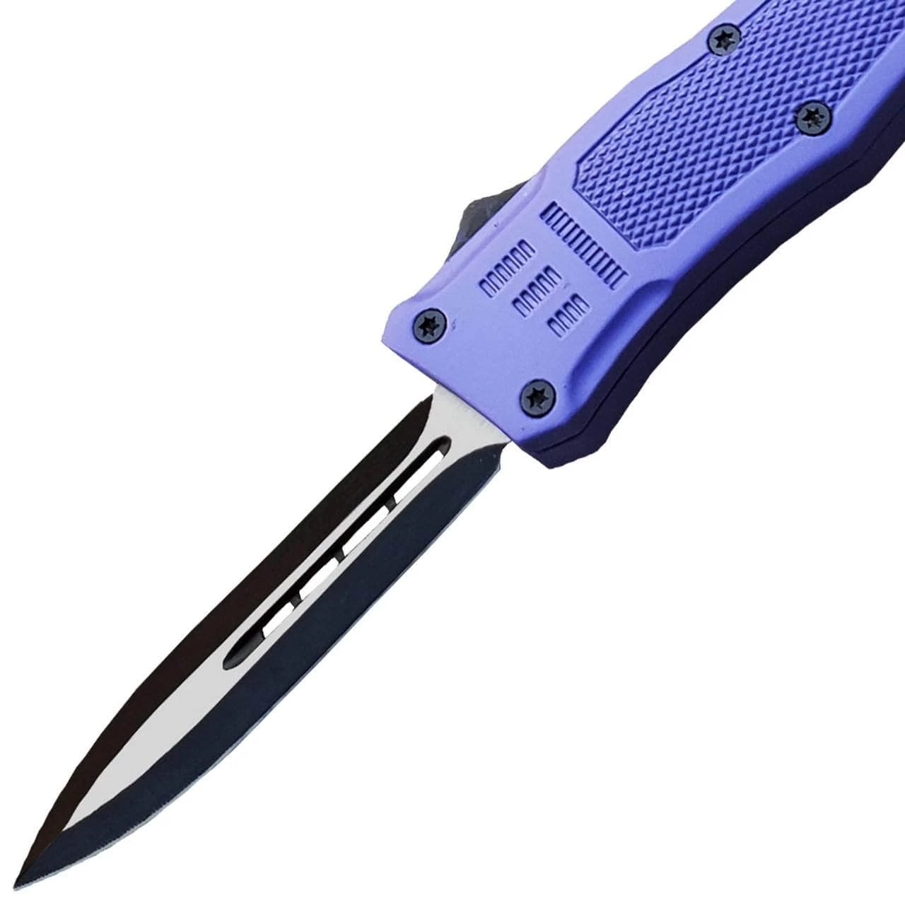 Knife Depot Purple Legacy Edge OTF Knife Spear Point, Double Edged Blade - Image 3