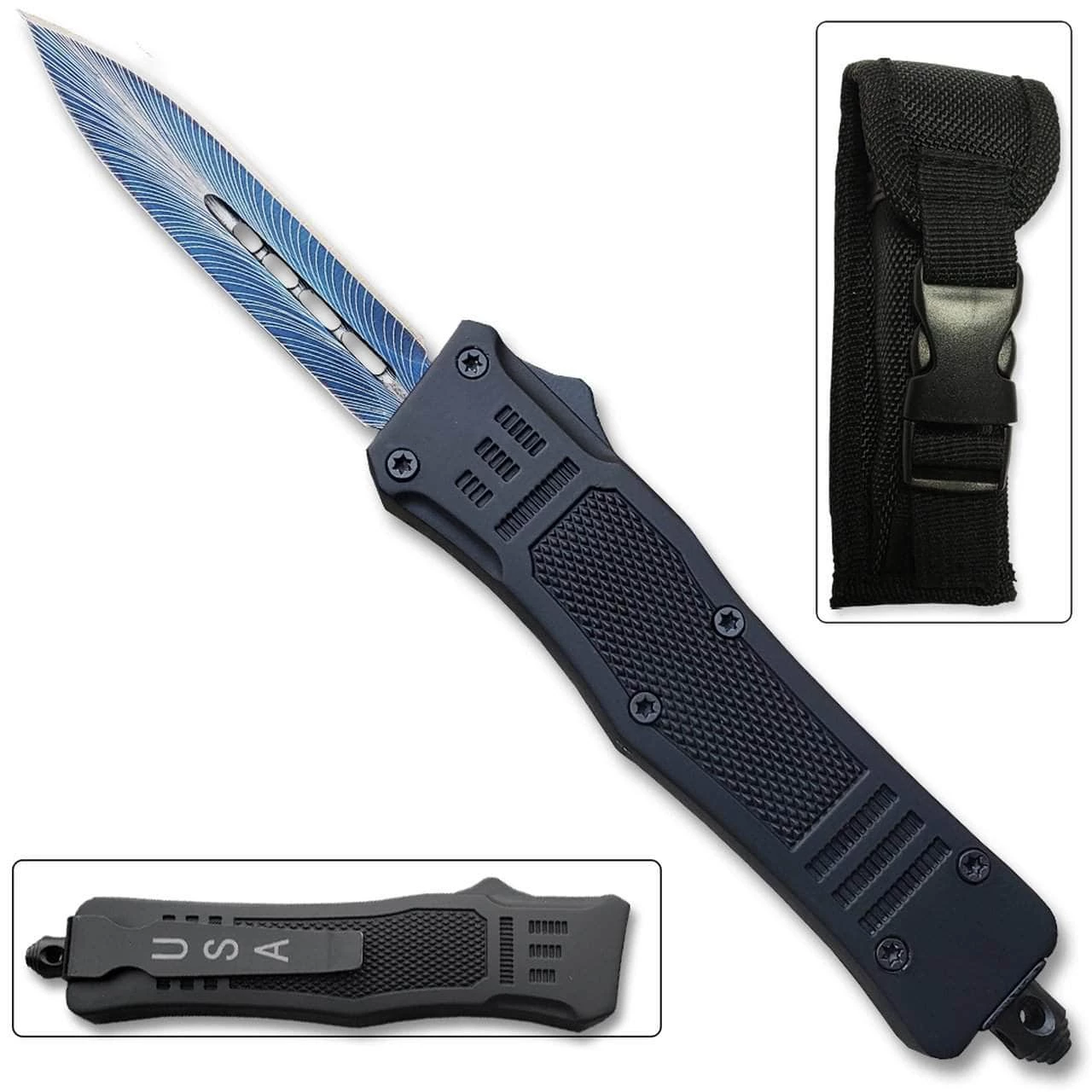 Knife Depot Delta Lightening Blue OTF Out The Front Automatic Double Edge Spear Point Knife - Image 2