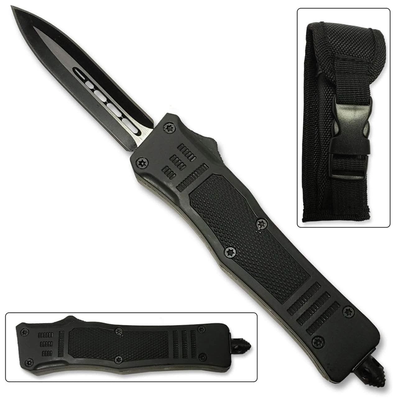 Knife Depot Black Legacy Edge OTF Knife Spear Point, Double Edged Blade