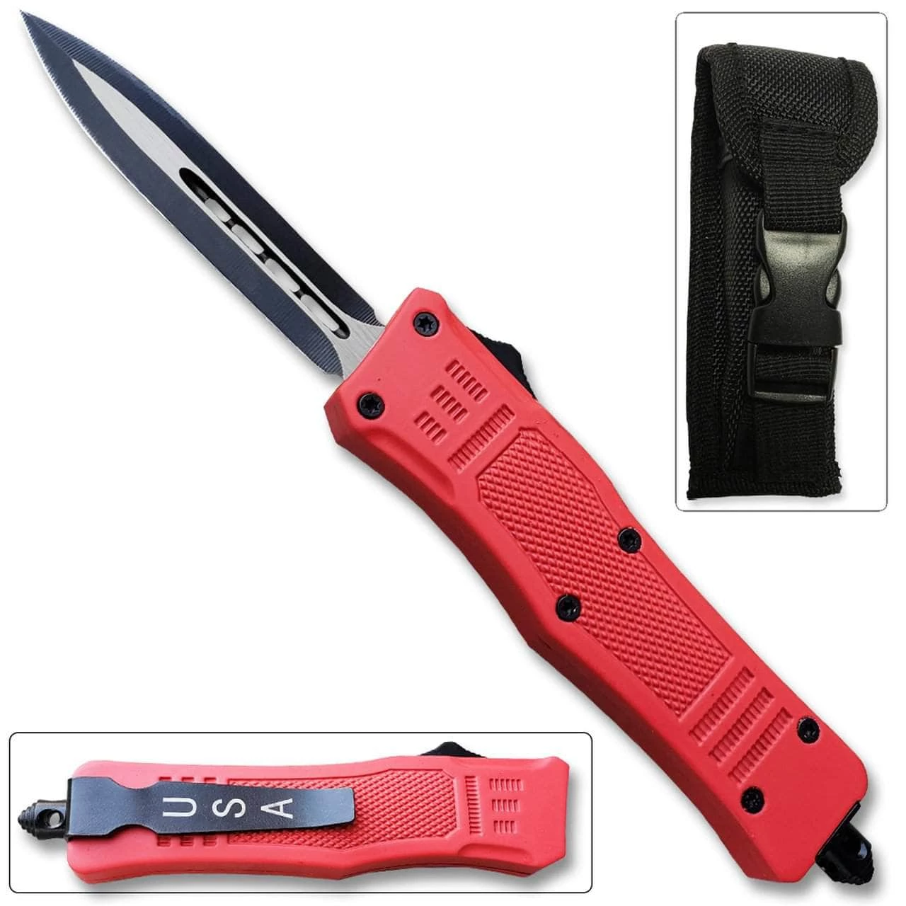 Knife Depot Red Legacy OTF Knife Spear Point, Double Edged Blade - Image 4