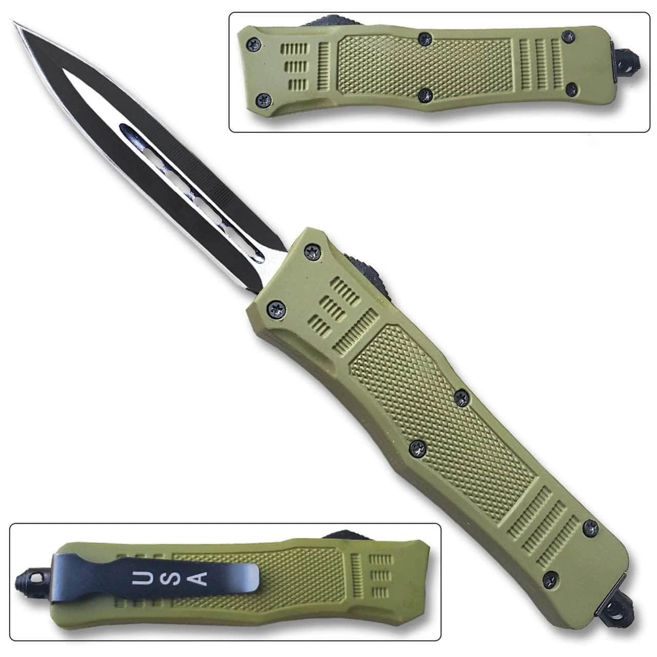 Knife Depot NEW Green Legacy OTF Knife Spear Point, Double Edged Blade