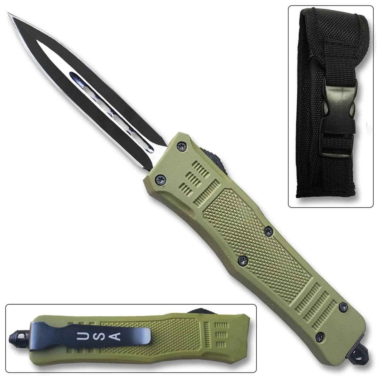 Knife Depot NEW Green Legacy OTF Knife Spear Point, Double Edged Blade - Image 4