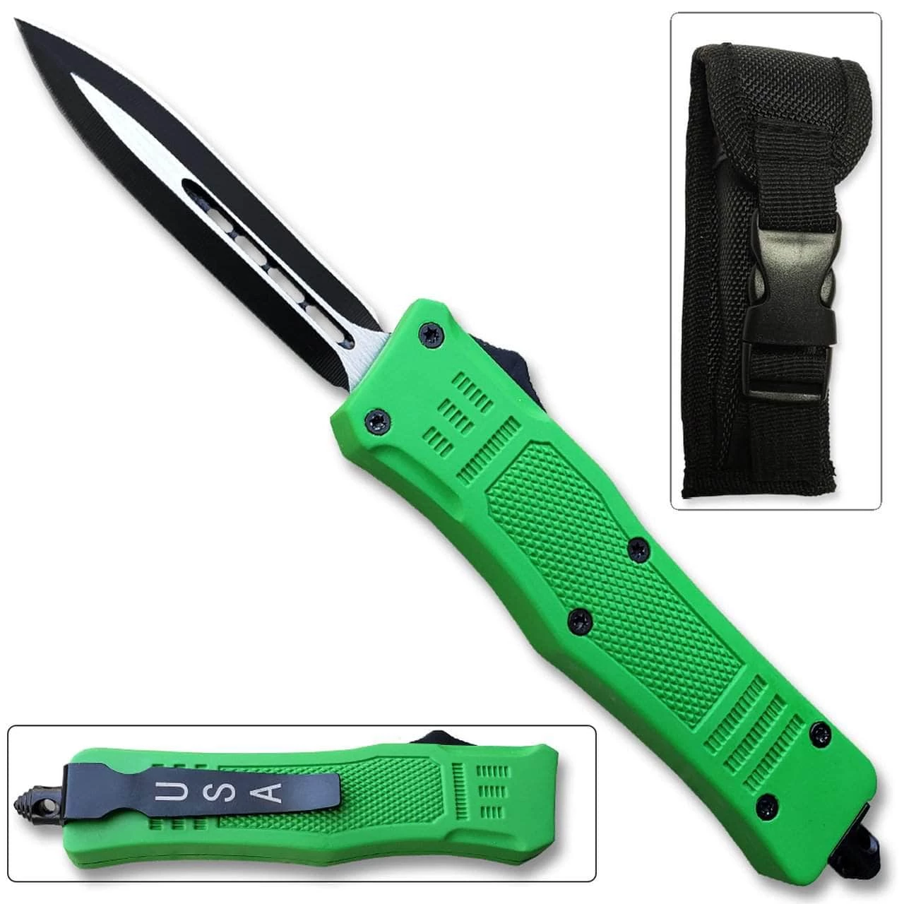 Knife Depot Green Legacy OTF Knife Spear Point, Double Edged Blade