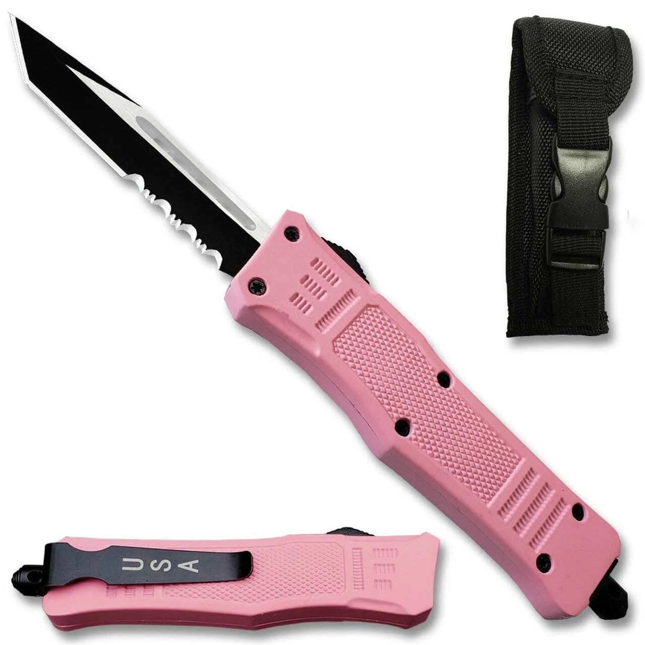 Knife Depot Pink Legacy Edge OTF Knife Tanto Point, Double Edged Blade - Image 2