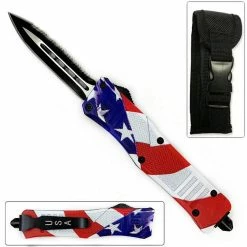 Knife Depot American Flag Swift OTF Knife Single Edge Serrated Top Edge Blade