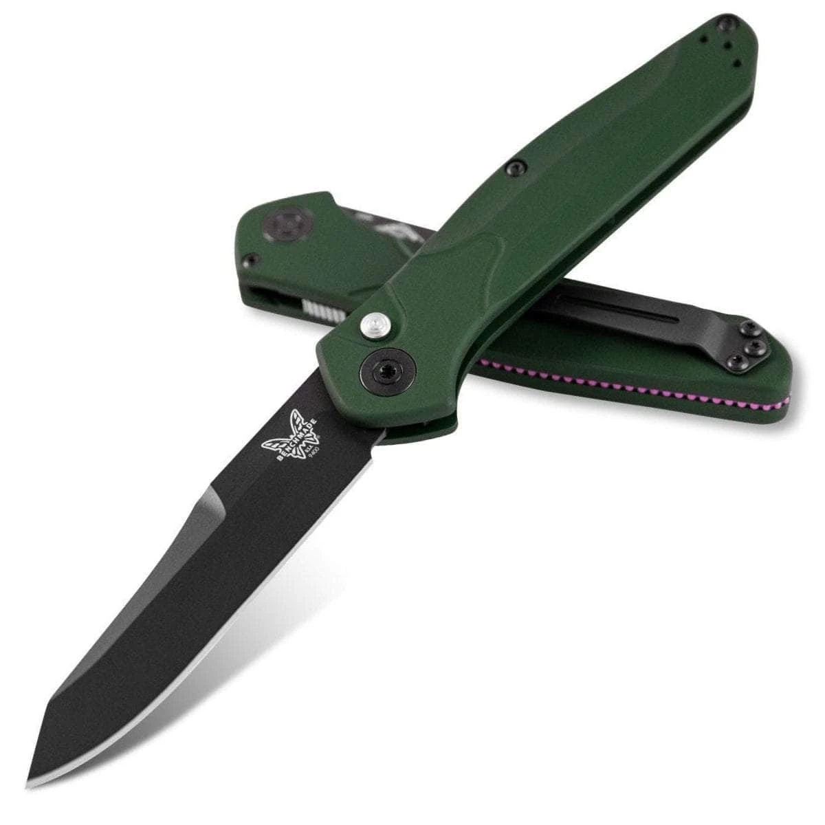 Benchmade 9400BK Osborne Auto, 3.4" S30V Black Blade, Green Aluminum Handle - Image 2