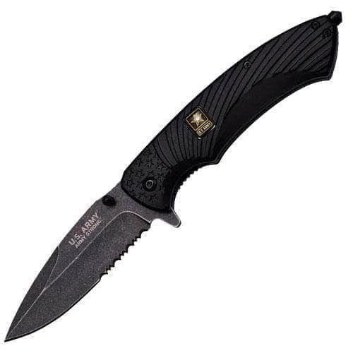 Knife Depot Officially Licensed US Army Spring Assisted Tactical Survival Knife BLACK Serrated