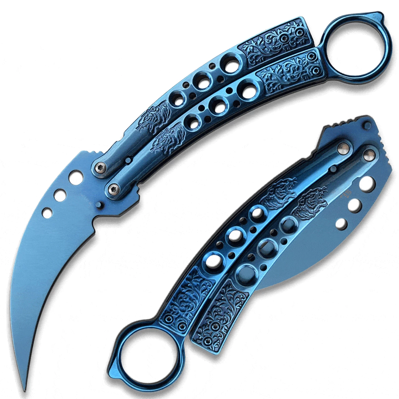 Knife Depot Blue Karambit Tactical Butterfly Knife Sharp Limited Edition - Image 2
