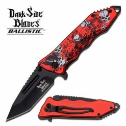 Dark Side Blades Ballistic Dark Side Blades Tanto Spring Assist Tactical Knife Joker Skull Red