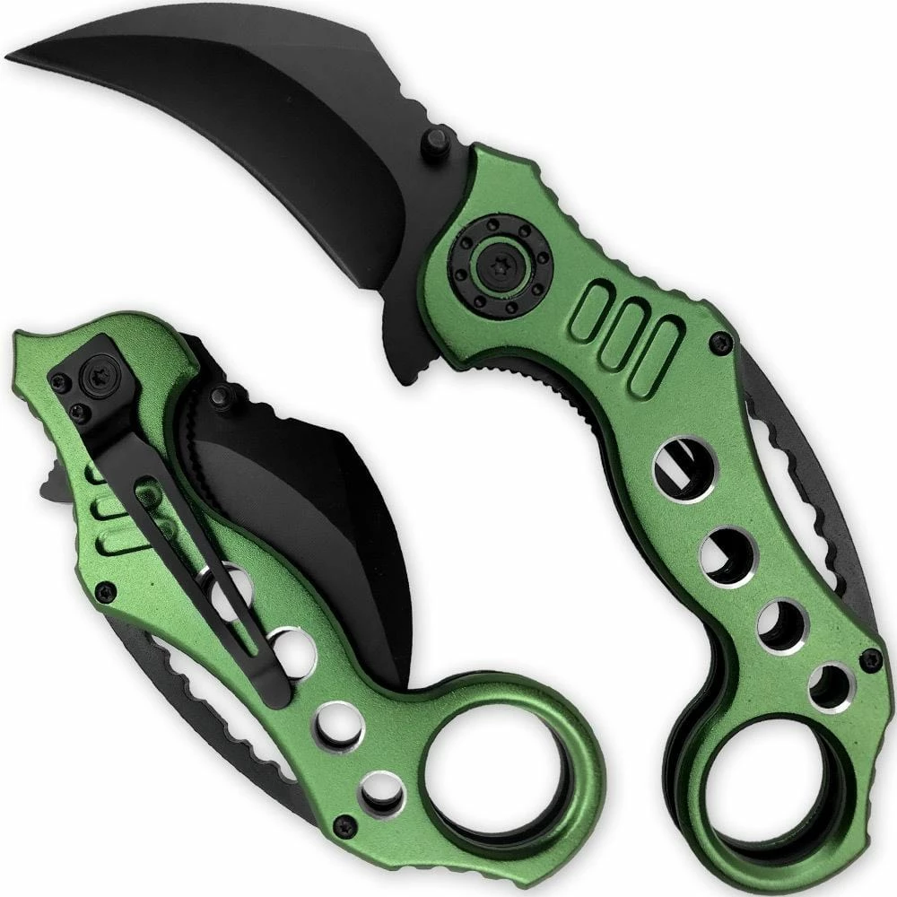 Knife Depot Karambit Tactical Spring Assist Knife - Green - Image 2
