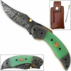 White Deer Trailmaster Clippoint Damascus Folding Knife Fire-Forged Steel Bolster Composite Grip