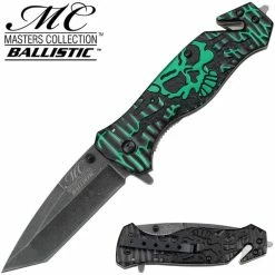 Master USA Masters Collection TACTICAL Knife Green Black Skull Tanto GLASS Breaker Rescue