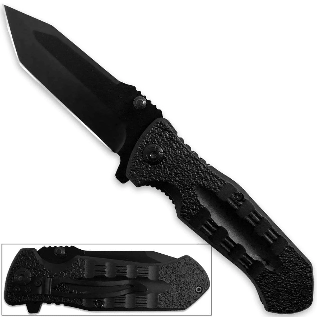 Knife Depot Into Harms Way Tanto Spring Assist Rescue Knife Easy Open Tactical EDC Folding Black