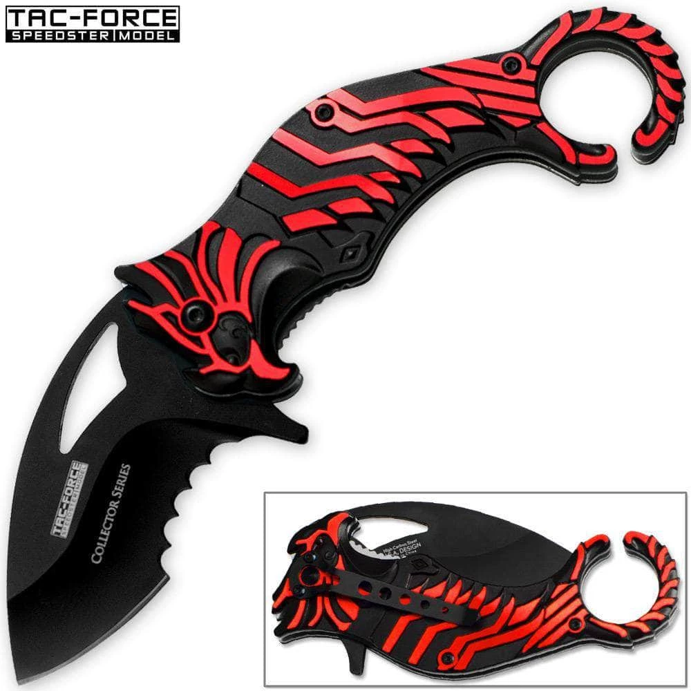 Tac-Force TAC FORCE Falcon Talon Serrated Karambit Collectors Series Knife | Red & Black