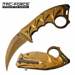 TAC-FORCE Tactical Karambit Assisted Open Knife Gold 3CR13 Steel, W Tool