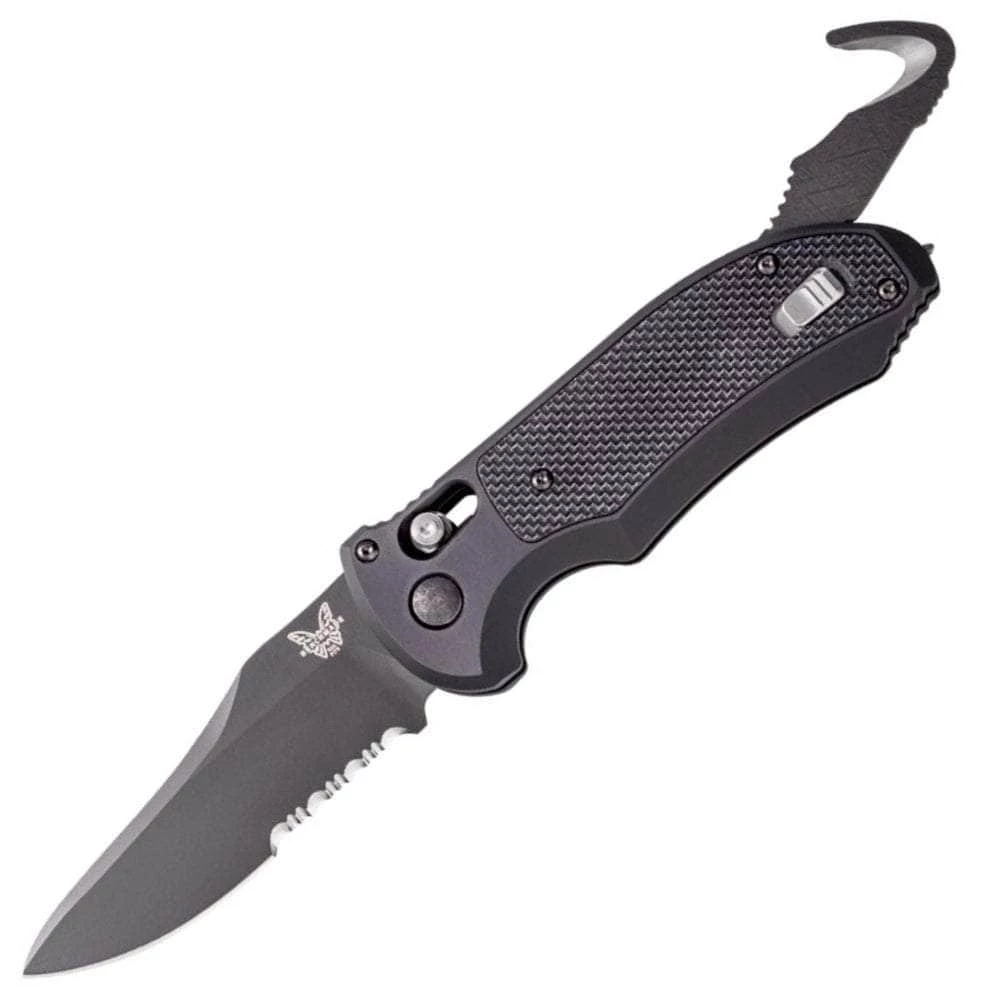 Benchmade Auto Axis Triage Rescue Knife, 3.58" Serrated Blade, Aluminum/G10 Handle - 9170SBK