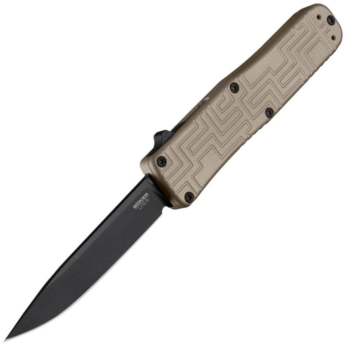 Boker Plus/Hogue OTF Auto, 3.5" Black Blade, Coyote Aluminum Handle - 06EX262