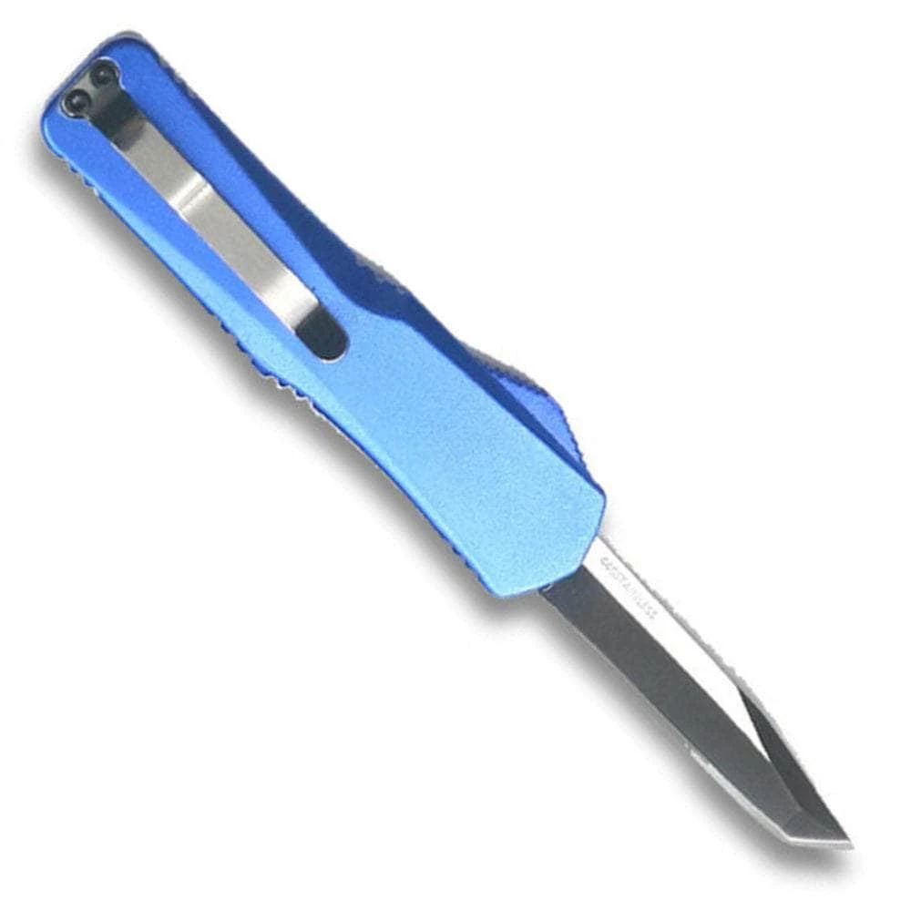 Knife Depot California Legal OTF Dual Action Knife, 1.9" Tanto Blade, Blue Handle - T944-BL - Image 2