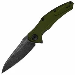 Kershaw Knives Kershaw Bareknuckle, 3.5" 14C28N BlackWash Blade, Olive Aluminum Handle - 7777OLBW