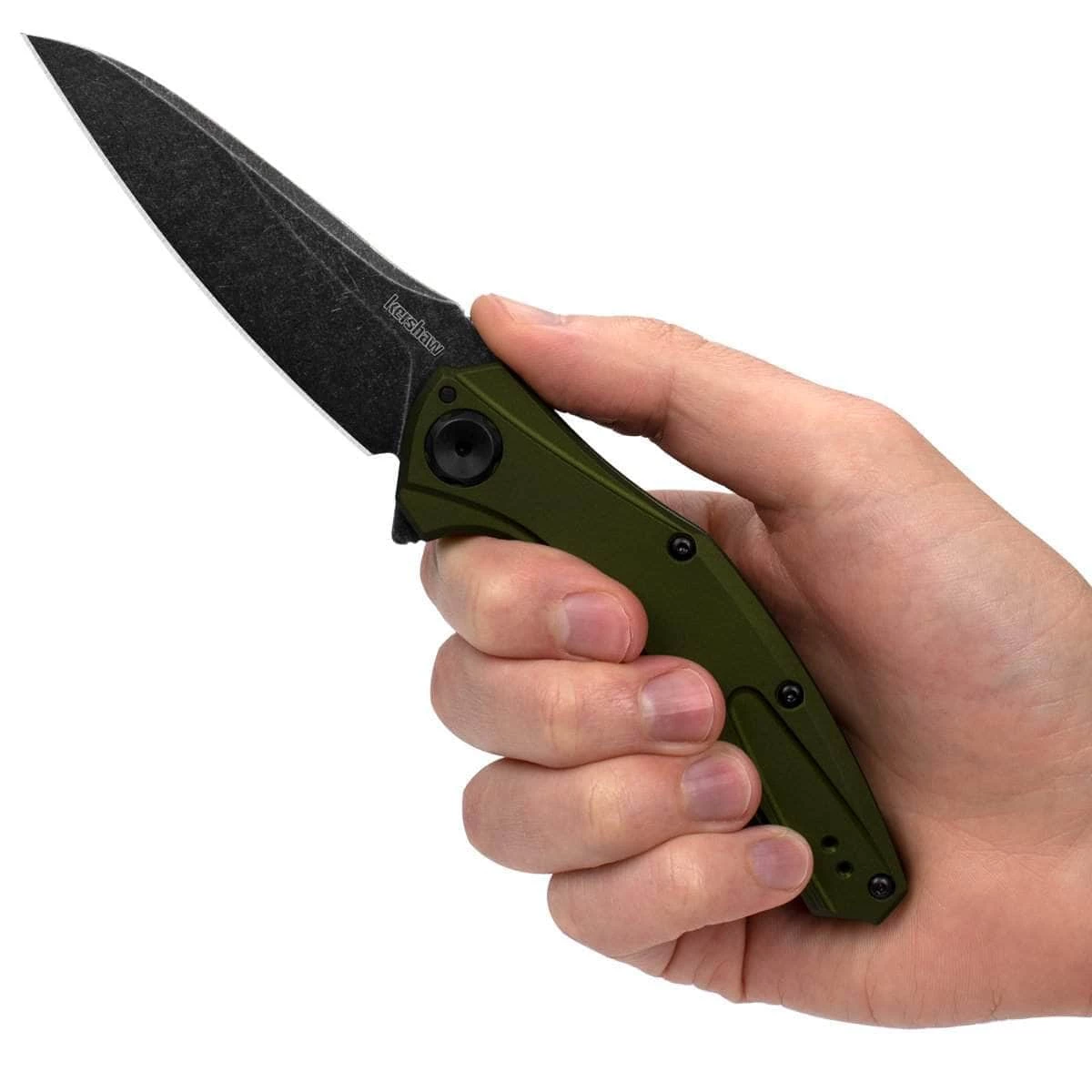 Kershaw Knives Kershaw Bareknuckle, 3.5" 14C28N BlackWash Blade, Olive Aluminum Handle - 7777OLBW - Image 3