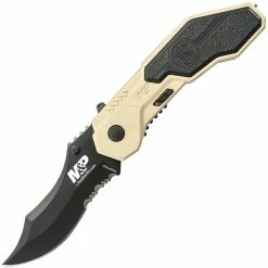 Smith & Wesson M&P Tactical Police Magic Knife With Tan & Black Handle And Black ComboEdge Blade