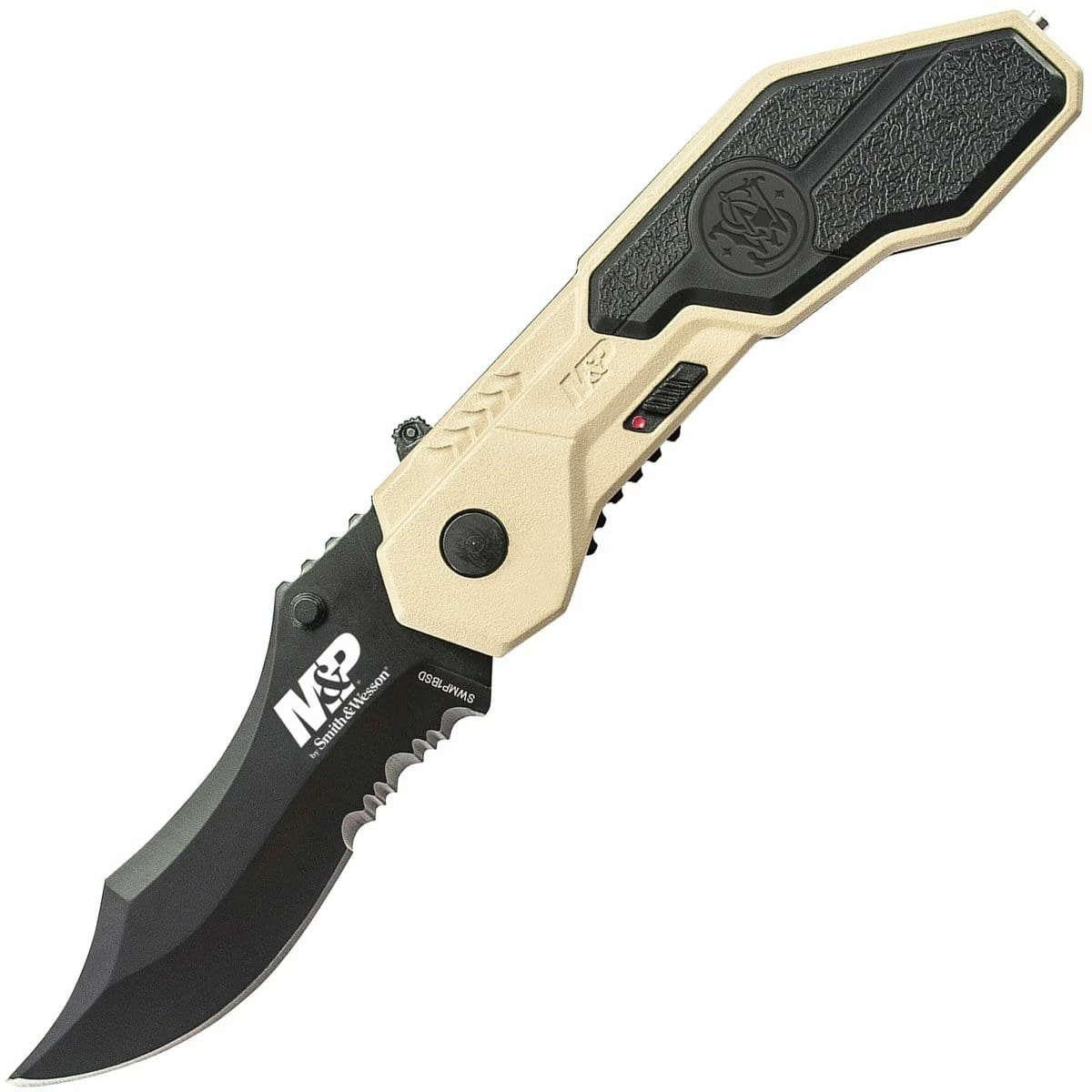 Smith & Wesson M&P Tactical Police Magic Knife With Tan & Black Handle And Black ComboEdge Blade