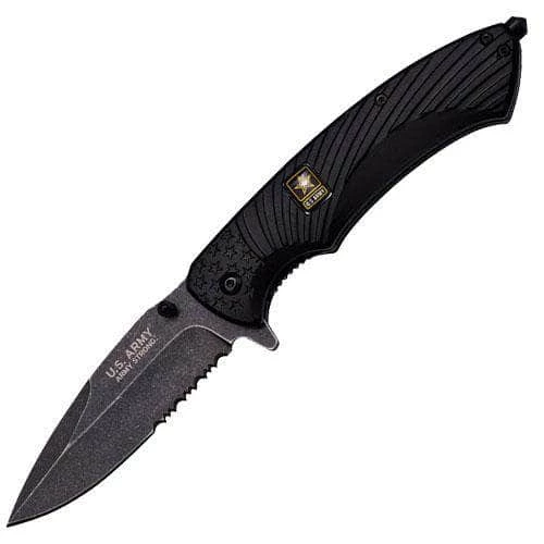 Knife Depot Officially Licensed US Army Spring Assisted Tactical Survival Knife BLACK Serrated - Image 2